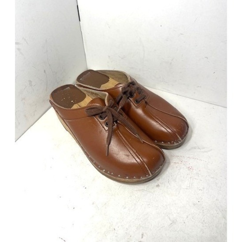 Troentorp Bastad Leather Clogs Size 38 US 7.5  brown Made Sweden vintage 70's